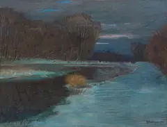 Gustav Bamberger, At the river Krems, 1902, oil on cardboard; framed