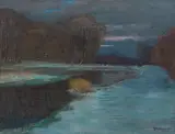 Gustav Bamberger, At the river Krems, 1902, oil on cardboard; framed