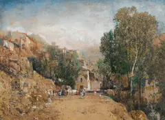 Robert Russ, Camarda at Cefalone near Aquila, 1918, mixed media on cardboard; framed