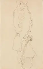 Gustav Klimt, Standing Lady with boa from the front (study in relation to the portrait of Adele Bloch-Bauer, 1907), 1903-04, black chalk on paper; framed