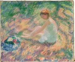 Henri Lebasque, Jeune femme assise dans l'herbe, c. 1906-10, oil on canvas; framed