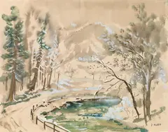 Ernst Huber, Wagrain in winter, 1953, watercolour on paper; framed