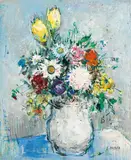 Ernst Huber, Flowers in vase, oil on canvas; framed