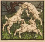 Norbertine Bresslern-Roth, Jugend" (Youth, playing kids), colour linocut on paper; framed