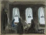 Georg Eisler, At the café, 1983, pastel on paper; framed