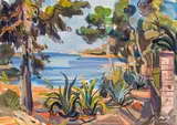 Wilhelm Kaufmann, Beach at Cigale Lussin, mixed media on paper; framed