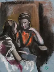 The conversation by Josef Dobrowsky, c. 1930, pastel on paper; framed, offered Jun 2023