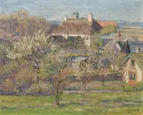 Max Kahrer, Ausblick auf blühende Hausgärten (Klosterneuburg), 1918, oil on canvas; framed