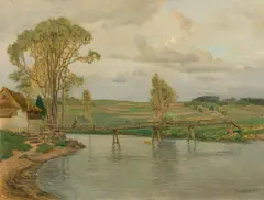 Thomas Leitner, Steg bei Waidhofen an der Thaya („Regentag“), 1920, oil on cardboard on wood; framed