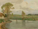 Thomas Leitner, Steg bei Waidhofen an der Thaya („Regentag“), 1920, oil on cardboard on wood; framed