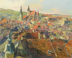 Siegfried Stoitzner, Krems, 1961, oil on canvas; framed