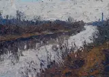 Hans Andreas, River landscape, oil on hardboard; framed