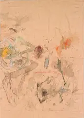 Still life by Martha Jungwirth, 1981, watercolour on packing paper; framed, sold Jun 2023