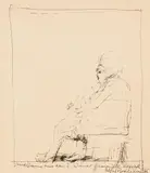 Alfred Hrdlicka, Eine Dame aus dem 2. Wiener Gemeindebezirk" (from the cycle: 1001 Nacht), 1965, India ink on paper; framed