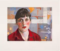 Xenia Hausner, Manhattan, hand coloured chromolithography with acryl, unique; framed