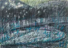 Max Peintner, Das Funkeln der Lichter am anderen Ufer, 1978, mixed media on paper; framed