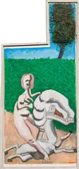 Kurt Hüpfner, Reitunfall, 1992, acrylic and seaweed on plywood; framed