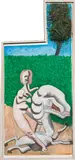 Kurt Hüpfner, Reitunfall, 1992, acrylic and seaweed on plywood; framed