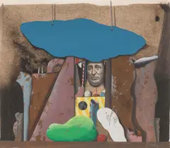 Karl Korab, Small marionette stage, 1970, gouache on paper; framed