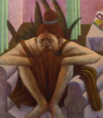 Wolfgang Herzig, The squatting woman, oil on canvas; framed