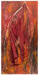 Bernd Fasching, Die Gefangennahme des kretischen Stieres / Suerte Suprema (höchstes Glück)", (from the series "12 Tage 12 Nächte in Wien"), 2006, mixed media (brocade, sand) on canvas; unframed