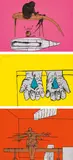 Bruno Gironcoli, Folder: Arbeit tut weh - Einrichtung - Kauerndes, 2003, 3 colour serigraphs in original folder; edition 18/45