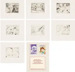 Günter Brus, Folder: 7 etchings for Gerhard Roth "Landläufiger Tod, 1984, 7 etchings with two books in original linen case; edition 32/35