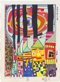 882A Friedensreich Hundertwasser, SCHNECKENHÄUSER MIT SCHWARZEM RAUCH, SNAIL HOUSES WITH BLACK SMOKE“