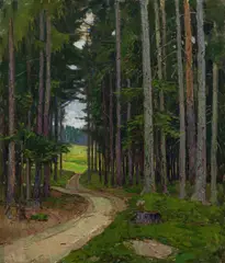 Carl Moll, Forest path near Kreuzberg at the Rax, 1943, oil on canvas; framed