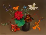Rudolf Wacker, Sträußchen (mit schwarzer Vase), 1938, oil on plywood; framed