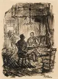 Alfred Kubin, Café, India ink, washed on paper; framed