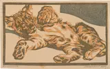 Norbertine Bresslern-Roth, Lion cub, colour linocut on paper; framed