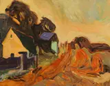 Josef Dobrowsky, Village landscape, oil on cardboard; framed