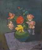 Franz Elsner, Floral still life, oil on panel; framed