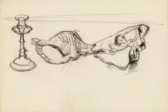 Herbert Boeckl, Still life with skull, black chalk on paper; framed