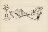 Herbert Boeckl, Still life with skull, black chalk on paper; framed