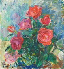 Lisl Engels, Floral still life, 1985, oil on canvas; unframed