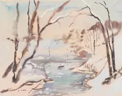 Ernst Huber, Bach im Winter, Wagrain, 1953, watercolour on paper; unframed