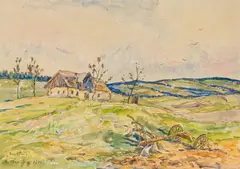 Anton Peschka, Mixed lot: Two works on paper: "Der Pflug"; "Dorf-Friede, mixed media on paper; framed