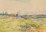 Anton Peschka, Mixed lot: Two works on paper: "Der Pflug"; "Dorf-Friede, mixed media on paper; framed