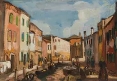 Béla Iványi-Grünwald, Venetian canal, oil on cardboard; framed