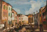 Béla Iványi-Grünwald, Venetian canal, oil on cardboard; framed