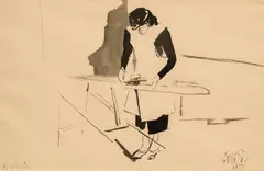 Kurt Absolon, Adele ironing, 1958, India ink, washed on paper; framed