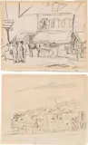 Jules Pascin, Mixed lot: Two works on paper: Street scene with horse-drawn carriage; Village scene, graphite on paper; framed
