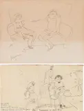 Jules Pascin, Mixed lot: Two works on paper: Two ladies on the canapé; Figure scene, sketch with nudes verso, graphite on paper; framed
