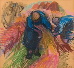 Vilma Eckl, During the harvest, pastel on paper; framed
