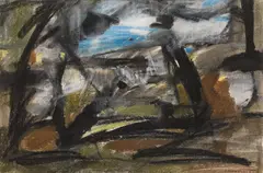Ferdinand Stransky, Landscape (forest lake), 1965, gouache on paper; framed