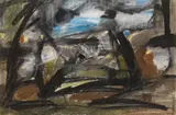 Ferdinand Stransky, Landscape (forest lake), 1965, gouache on paper; framed