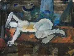 Ferdinand Stransky, Lying female nude, 1955, watercolour on paper; framed