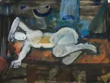 Ferdinand Stransky, Lying female nude, 1955, watercolour on paper; framed